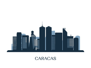 Fototapeta premium Caracas skyline, monochrome silhouette. Vector illustration.