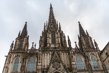 Fototapeta na wymiar Facade of Cathedral in Barcelona Spain