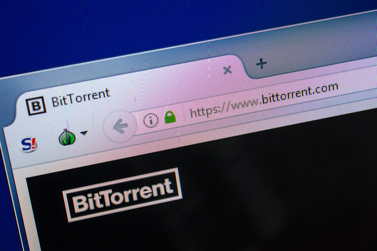 Ryazan, Russia - July 25, 2018: Homepage of BitTorrent website on the display of PC. Url - BitTorrent.com .