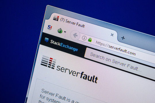 Ryazan, Russia - July 25, 2018: Homepage of ServerFault website on the display of PC. Url - ServerFault.com .