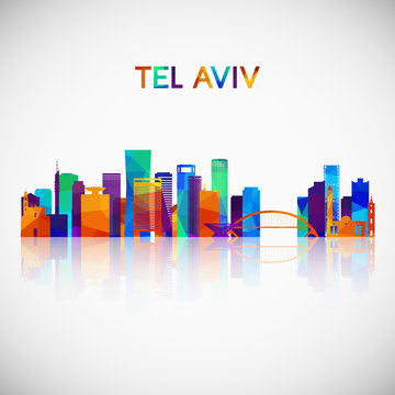 Tel Aviv skyline silhouette in colorful geometric style. Symbol for your design. Vector illustration.