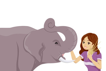 Teen Girl Elephant Illustration