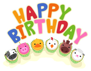 Farm Animals Cupcake Treats Illustration