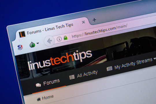 Ryazan, Russia - July 25, 2018: Homepage of LinusTechTips website on the display of PC. Url - LinusTechTips.com .