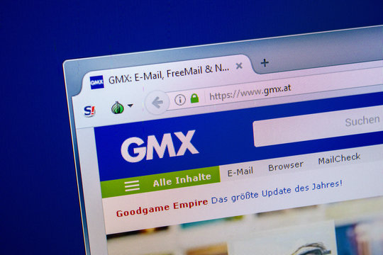 Ryazan, Russia - July 25, 2018: Homepage of GMX website on the display of PC. Url - GMX.at .