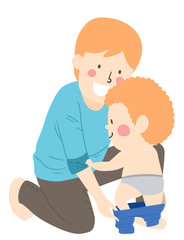 Obraz premium Kid Boy Man Father Son Put Pants On Illustration