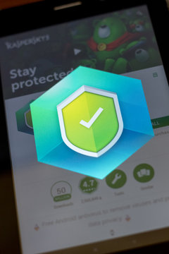 Ryazan, Russia - July 03, 2018: Kaspersky Mobile Antivirus: AppLock & Web Security mobile app Logo on the display of cell phone.