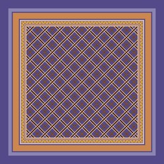 Square pattern with grid ornament. Elegant print for bandana, kerchief, neck scarf.