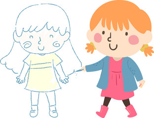 Obraz na płótnie Canvas Kid Girl Draw Chalk Friend Illustration