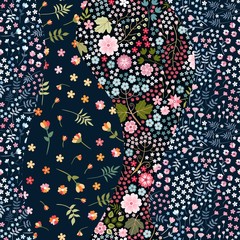 Patchwork seamless pattern. Wavy design from floral patches. Beautiful print for fabric and textile. - obrazy, fototapety, plakaty