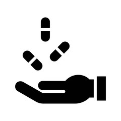 corona virus related medicine capsule or pills on hand vector in solid design,