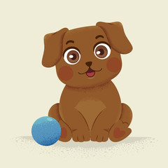 Brown Dog Sitting Ball Illustration