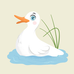 White Duck Pond Grass Illustration