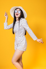 Asian woman in summer casual clothes.She smiling and  happy shopping. she  lovely attractive shine...