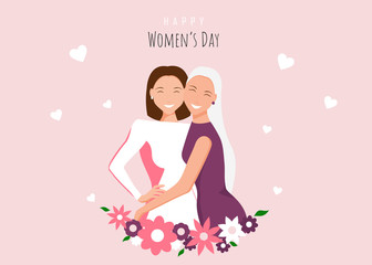 Happy womens day illustration. March 8, International Women's Day. Love between the girls.8 march, womans day, womens day background, womens day banners, womens day flyer, womens day Vector