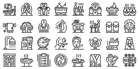Masseur icons set. Outline set of masseur vector icons for web design isolated on white background