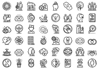 Psychologist icons set. Outline set of psychologist vector icons for web design isolated on white background