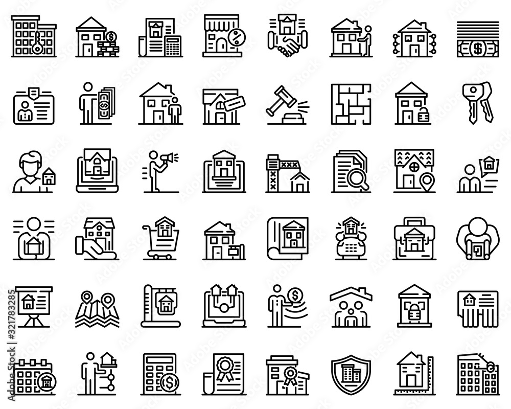 Aufkleber realtor icons set. outline set of realtor vector icons for web design isolated on white background
