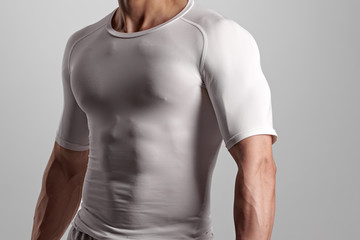 Closeup photo of fit athletic man with sportive muscular body