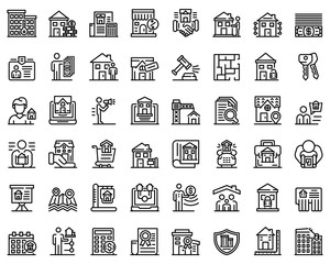 Realtor icons set. Outline set of realtor vector icons for web design isolated on white background