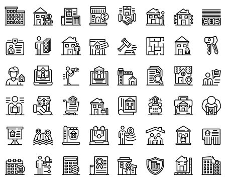 Realtor icons set. Outline set of realtor vector icons for web design isolated on white background