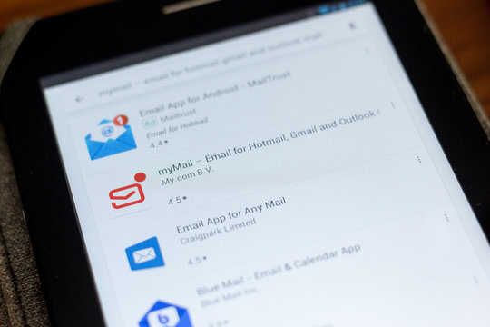 Ryazan, Russia - July 03, 2018: myMail ? Email for Hotmail, Gmail and Outlook Mail icon in the list of mobile apps.