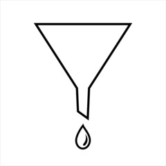 Funnel line icon. Simple funnel with falling drop. Vector Illustration