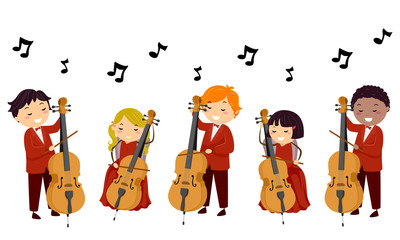 Stickman Kids Play Cello Illustration © BNP Design Studio