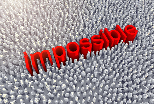 3D illustration of red impossible word and crowd white people around on floor motivation inspiration successful business  ideas concept