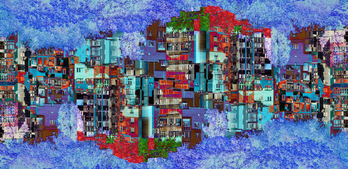 Abstract multicolor illustration with houses. Futuristic unusual background.
