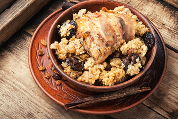 Millet porridge with chicken.