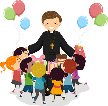 Stickman Kids Priest Birthday Gift Illustration