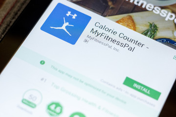 Ryazan, Russia - July 03, 2018: Calorie Counter - MyFitnessPal mobile app on the display of tablet PC.