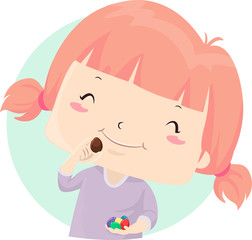 Kid Girl Easter Egg Chocolate Eat Illustration