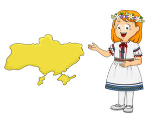 Kid Girl Map Ukraine Illustration