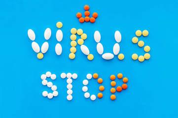 Multicolored tablets in the form of the word 