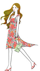 花柄のワンピースを着た女性