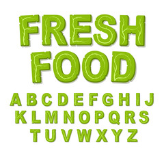 Fototapeta premium Vector green eco alphabet. Perfectly suited for healthy restaurants and green brands, like: vegan places, cooking website, veggie recipes blog. Font for t-shirts and cards. Isolated illustration.