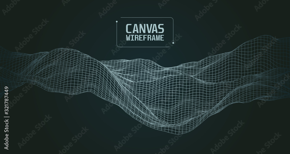 Poster abstract canvas wireframe background. 3d grid technology illustration landscape. digital terrain, cy