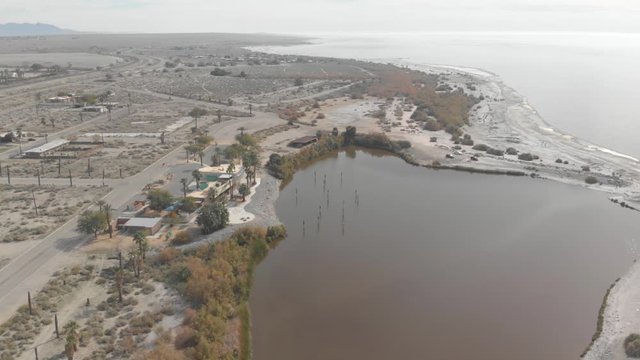 Salton Sea, California - aerial drone footage of abandoned desolate former resort