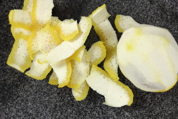 Rind of lemon. Making Chocolate, Pear and Pecan Pie Series.