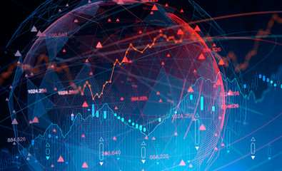 Forex graph and planet hologram, trading