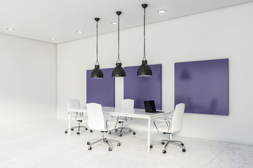 White and purple meeting room corner