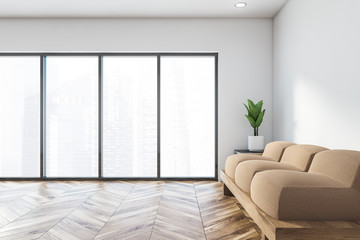 Panoramic white living room with sofa