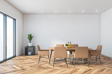 White panoramic dining room interior