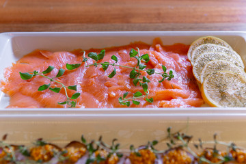 Restaurant breakfast menu with various cakes.