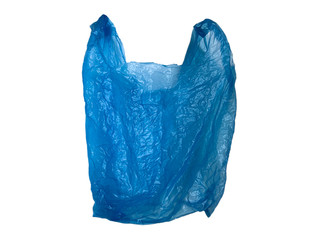 The blue Plastic bag empty, Object is isolated on white background with clipping path
