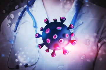 Woman doctor and coronavirus molecule