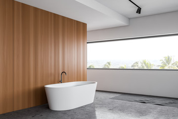Plakat White and wooden bathroom corner with tub