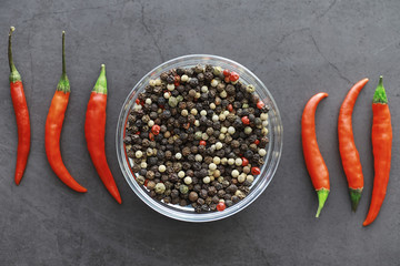 Hot red pepper. Chilean pepper on a black.